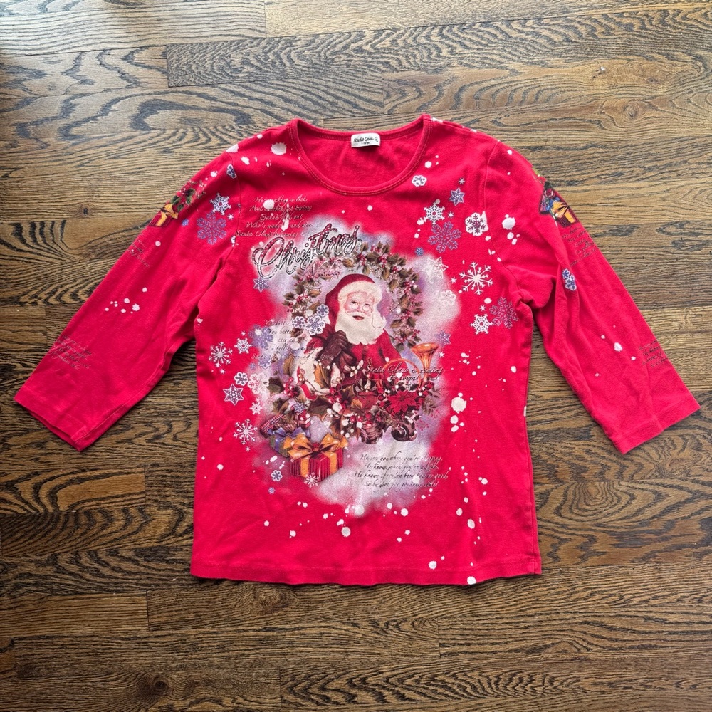 Studio Gem Q Vintage Christmas Red Santa Women’s Top Extra Large